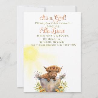 Highland koe zonnebloem baby shower kaart