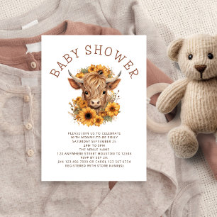 Highland Koe Zonnebloemen Baby shower Kaart