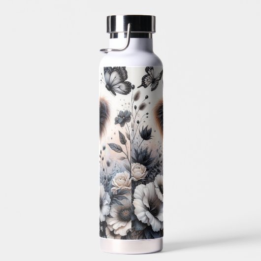 Highland Koe Zwart Wit Plaid Bloemen Rustiek Waterfles (Rechts)