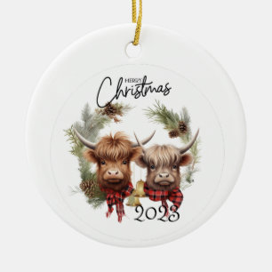 Highland Koeien Kerst Keramisch Ornament