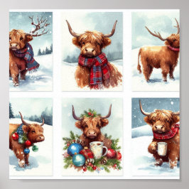 Highland Koeien met Kerstmis Poster