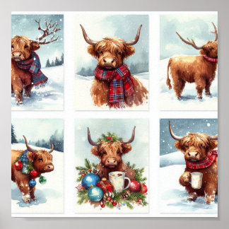 Highland Koeien met Kerstmis Poster