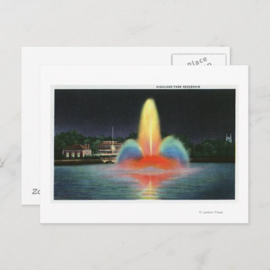 Highland Park Reservoir, verlicht bij nacht Briefkaart (Voorkant / Achterkant)