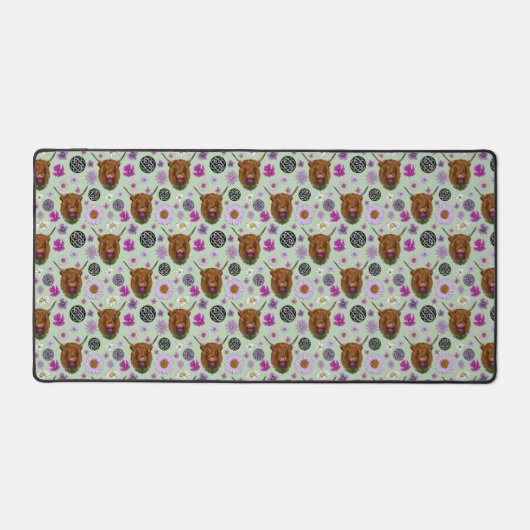 Highland Schotse Koe Paarse Keltische Knoop Werk Bureaumat (Voorkant)