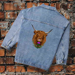 Highland Schotse Koe Paarse Keltische Knoop Werk Denim Jacket