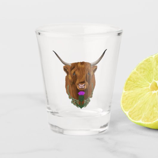 Highland Schotse Paarse Keltische Knoop Werk Shot Glas (Voorkant)