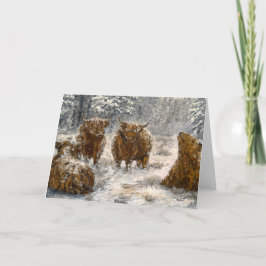  Highland Soul: Whimsical Snowy Cows Vintage Kaart