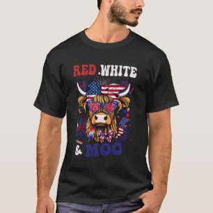Highlander Koe 4 juli Amerikaanse Rood Wit Blauw T-shirt