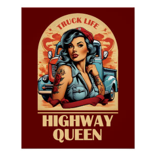 Highway Queen  Illustratie - Trucking Meisje Perfect Poster
