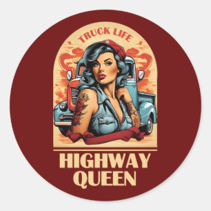 Highway Queen Illustratie - Trucking Meisje Ronde Sticker