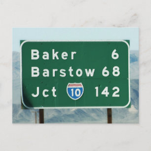 Highway Sign - Miles naar Baker & Barstow Briefkaart