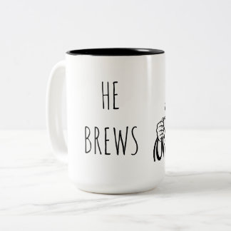 Hij Brouwt Koffiemok 15 oz. Tweekleurige Koffiemok