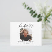 Hij deed het blauw modern afstuderen briefkaart (Staand voorkant)