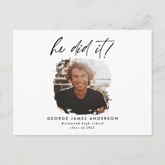 Hij deed het blauw modern afstuderen briefkaart (Voorkant)