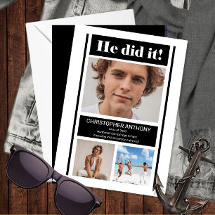 Hij deed het eenvoudige minimalistische BW-Afstude Aankondiging