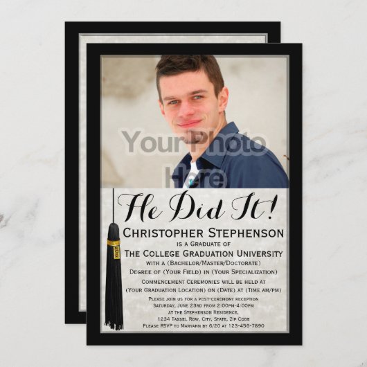 Hij deed het Tassel Custom Photo College Graduing Kaart (Voorkant / Achterkant)