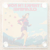 Hij denkt dat ik thuis Sassy Runner schoonmaak Glazen Onderzetter (Achterkant)