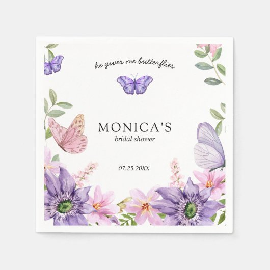Hij geeft haar vlinders Bruids douche Elegant Servet (Voorkant)