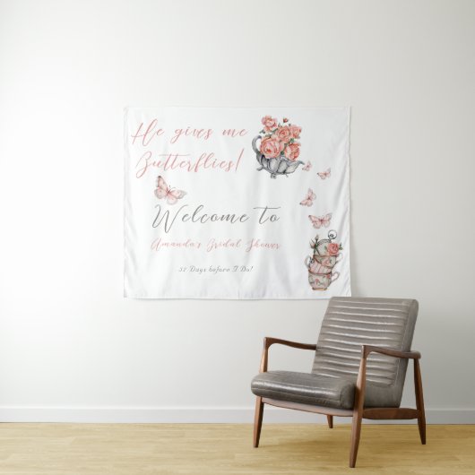 Hij geeft me Butterflies Tea Floral Shower Backdro Wandkleed (In Situ (horizontaal))