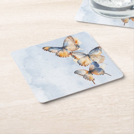 Hij geeft me vlinders blauw modern Vrijgezellenfee Vierkante Kartonnen Onderzetter (Schuin)