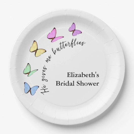 Hij Geeft Me Vlinders Bruidsfeest Papieren Bordje (Voorkant)