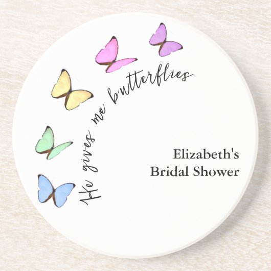 Hij Geeft Me Vlinders Bruidsfeest Zandsteen Onderzetter (Voorkant)