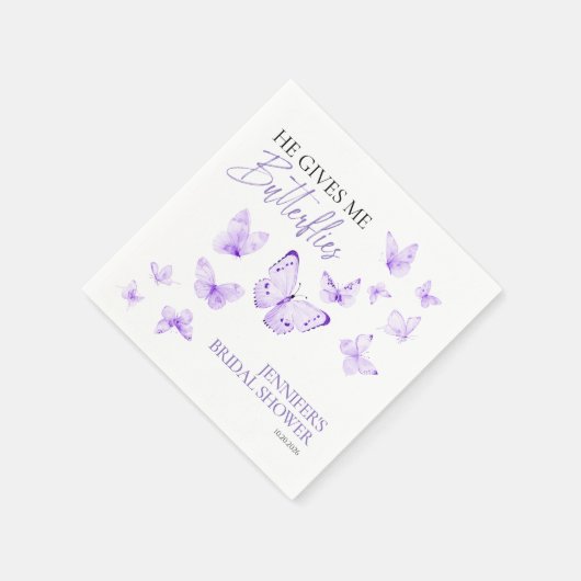 Hij geeft me vlinders | Lavendel Vrijgezellenfeest Servet (Hoek)