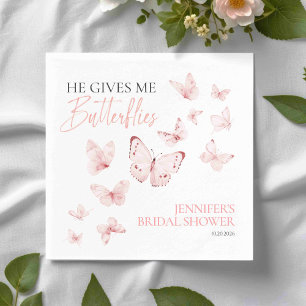 Hij geeft me vlinders   Pink Blush-Vrijgezellenfee Servet