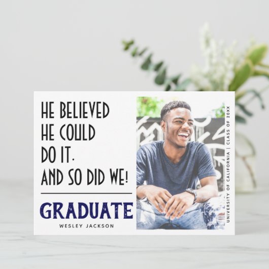 "Hij geloofde dat hij het kon doen" Foto Afstudere Aankondiging (Staand voorkant)