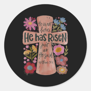 Hij heeft Christelijke paasboho-bloem verrezen Ronde Sticker