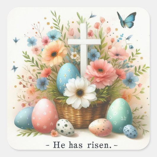 Hij heeft Cross opgestaan Vierkante Sticker (Voorkant)