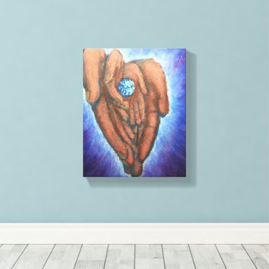 Hij heeft de hele wereld in zijn handen. canvas afdruk (Insitu (Houten vloer))