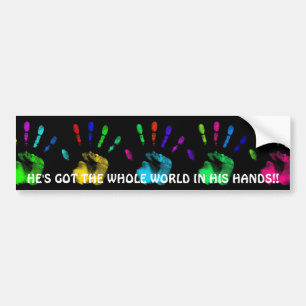 HIJ HEEFT DE HELE WERELD... Religieuze bumperstok Bumpersticker