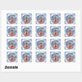 Hij heeft een ruig kruis met wolken. vierkante sticker (Vel)