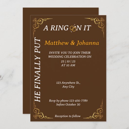 Hij heeft er eindelijk een ring om gedaan kaart (Voorkant / Achterkant)