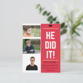 HIJ HEEFT HET GEDAAN. Aankondiging afstuderen met (Staand voorkant)