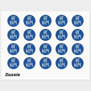 HIJ/HEM Pronouns Blue Handlettering Set van Ronde Sticker