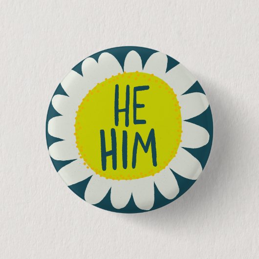 HIJ/HEM Pronouns Flower Pride Handlettered Ronde Button 3,2 Cm (Voorkant)