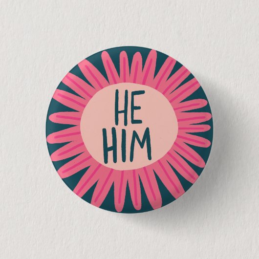 HIJ/HEM Pronouns Flower Pride Handlettered Ronde Button 3,2 Cm (Voorkant)
