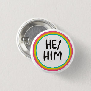 HIJ/HEM Pronouns Rainbow Bright Circle Ring Ronde Button 3,2 Cm