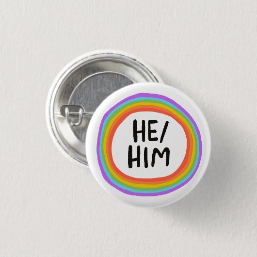 HIJ/HEM Pronouns Rainbow Circle Ronde Button 3,2 Cm (Voorkant /achterkant)