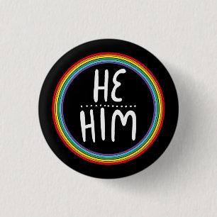 HIJ/HEM Pronouns Rainbow Handbriefed minimal Ronde Button 3,2 Cm