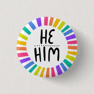 HIJ/HEM Pronouns Rainbow Handgeschreven Pride Ronde Button 3,2 Cm