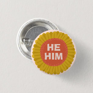 HIJ / HEM Pronouns Sunflower Daisy Pride Ronde Button 3,2 Cm