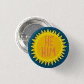 HIJ/HEM Pronouns Sunshine Pride Handlettered Ronde Button 3,2 Cm (Voorkant /achterkant)
