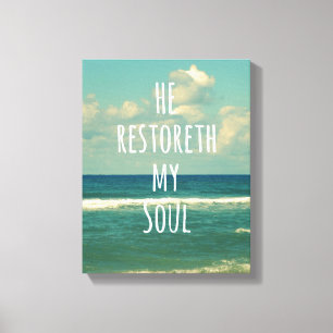 Hij herstelt mijn Soul Bible Verse Canvas Afdruk
