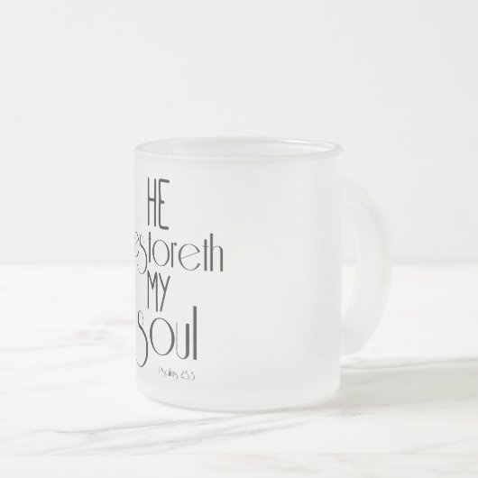 Hij herstelt mijn Soul Bible Verse Matglas Koffiemok (Voorkant rechts)