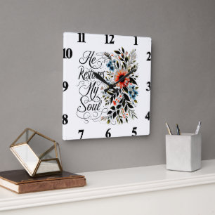 Hij herstelt mijn ziel bloemrijk vierkante klok