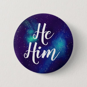 Hij/hij  Galaxy Pronoun Ronde Button 5,7 Cm