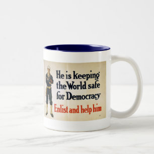 Hij houdt de wereld veilig voor democratie tweekleurige koffiemok